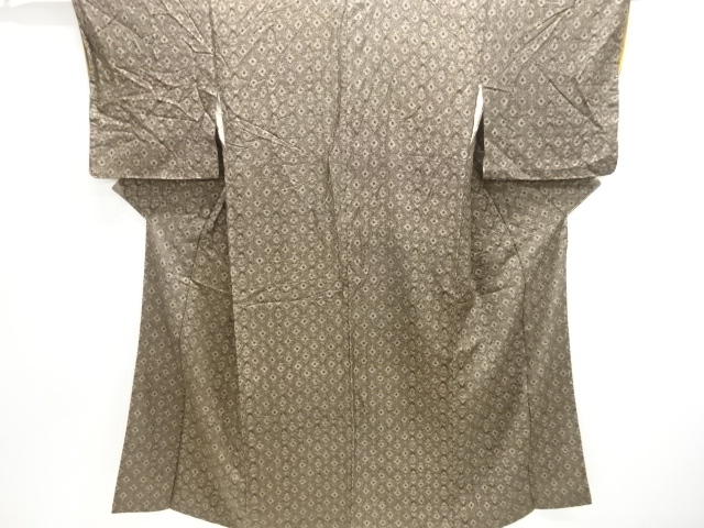 JAPANESE KIMONO / KIMONO ENSEMBLE / SILK / DORO OSHIMA TSUMUGI / WOVEN SQUARE PATTERN